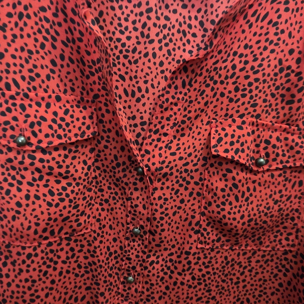 bobeau Red Leopard-Print Button Front Blouse - image 2